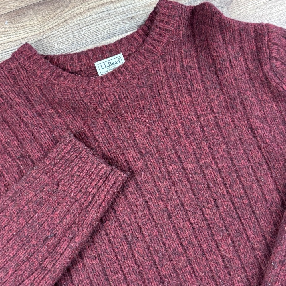 LL Bean Wool Sweater Red Ribbed Knit Lambs Wool Men's XL-REG‎
